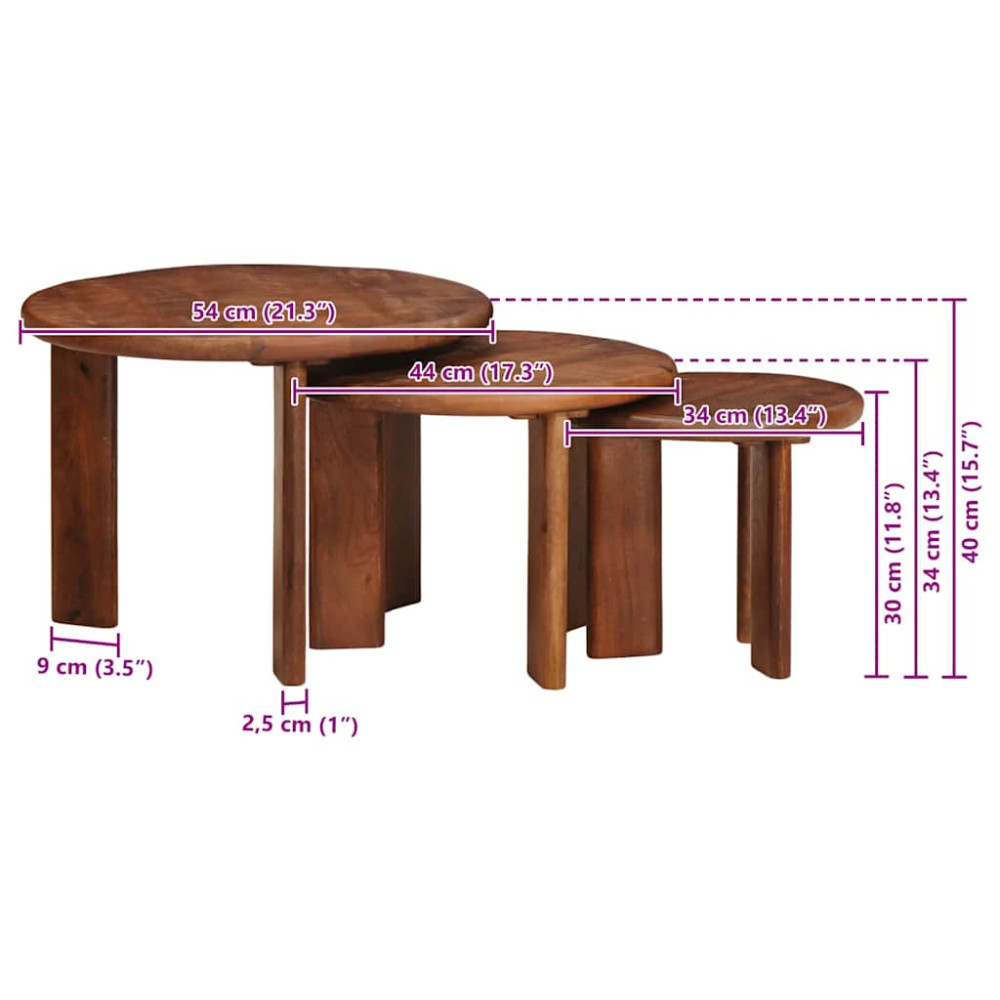 Produktbild för Nesting Kaffe Bord 3 pcs Honung brun Massivt mangoträ