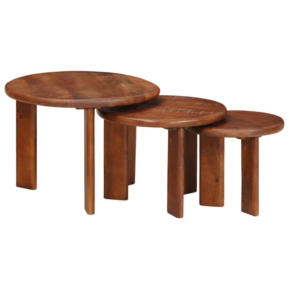 Produktbild för Nesting Kaffe Bord 3 pcs Honung brun Massivt mangoträ