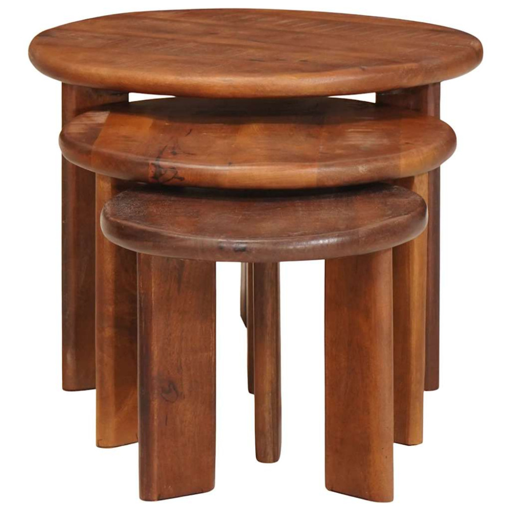 Produktbild för Nesting Kaffe Bord 3 pcs Honung brun Massivt mangoträ