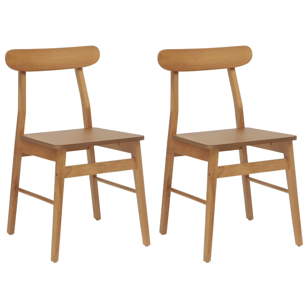 Produktbild för Matstol 2 pcs Naturfärg 43 x 44,5 x 77 cm Massiv Gummiträ