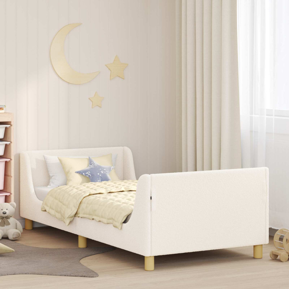 Produktbild för Barnsängram med sänggavel Gräddvit 80 x 200 cm Bouclé
