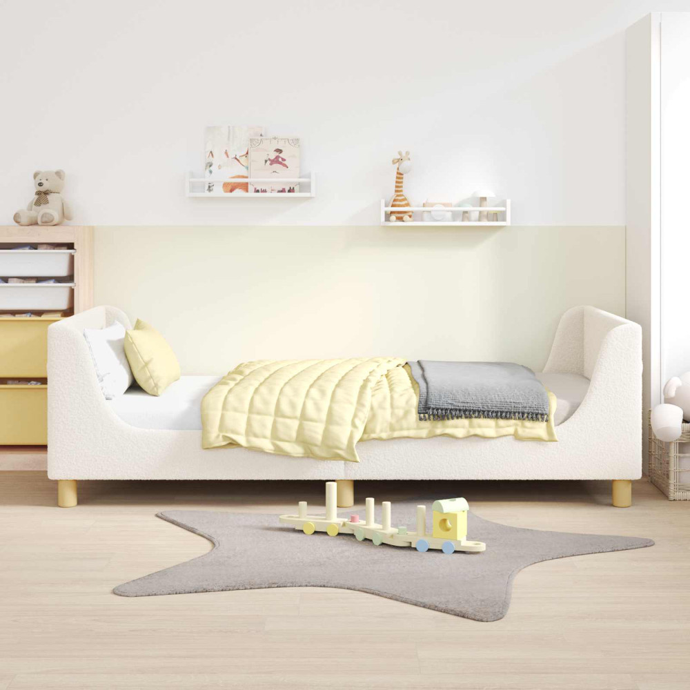 Produktbild för Barnsängram med sänggavel Gräddvit 80 x 200 cm Bouclé
