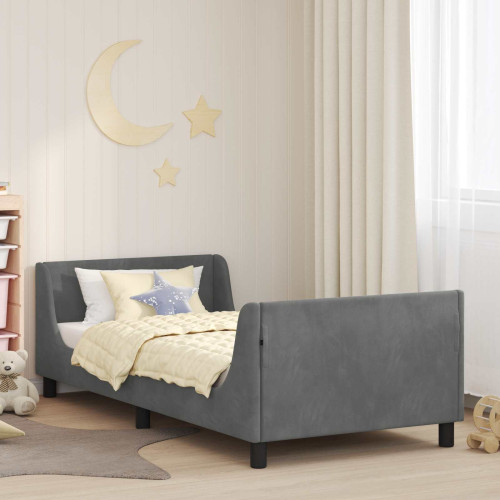 vidaXL Barnsängram med sänggavel Mörkgrå 90 x 200 cm Sammet - Sängar & Sängramar