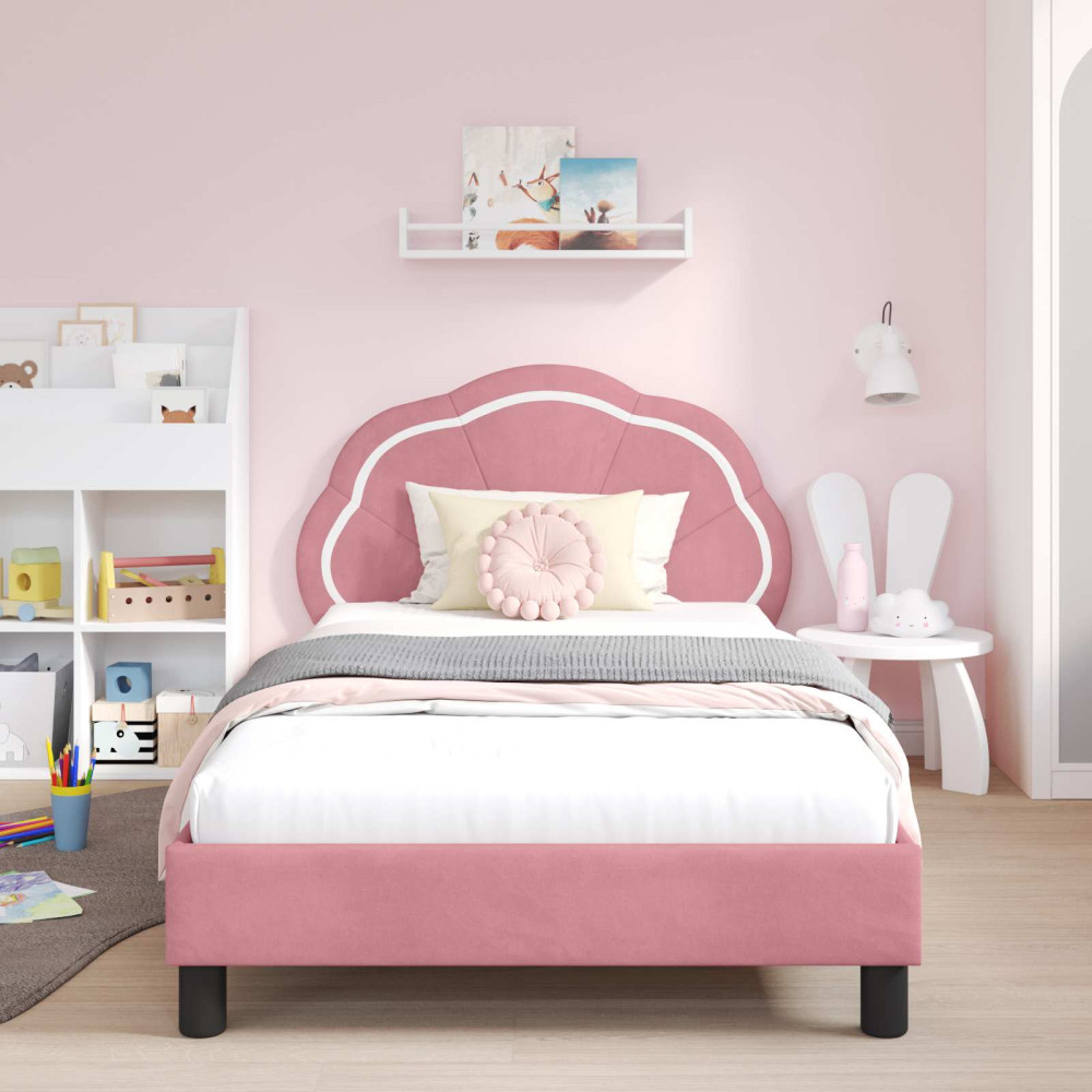 Produktbild för Barnsängram med sänggavel Rosa 80 x 200 cm Sammet