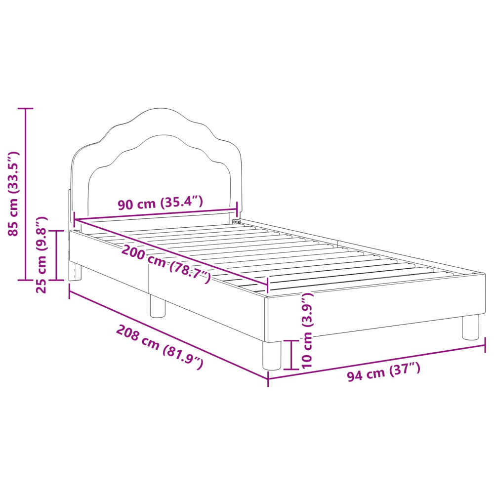Produktbild för Barnsängram med sänggavel Ljusgrå 90 x 200 cm Sammet