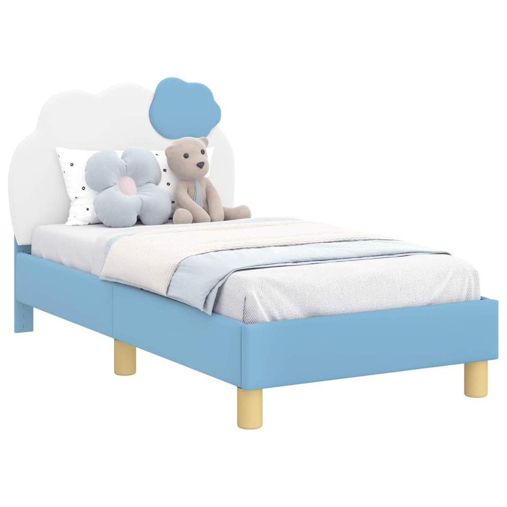 Produktbild för Sängram för småbarn med huvudgavel Blå 70 x 140 cm PU