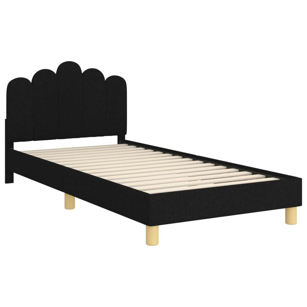 Produktbild för Barnsängram med sänggavel med huvudgavel Svart 90 x 200 cm Tyg