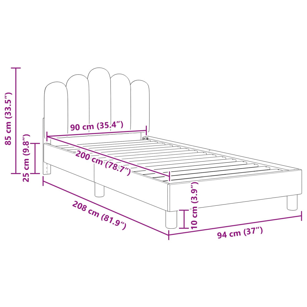 Produktbild för Barnsängram med sänggavel med huvudgavel Svart 90 x 200 cm Tyg