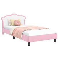 Produktbild för Barnsängram med sänggavel Rosa 90 x 190 cm PU