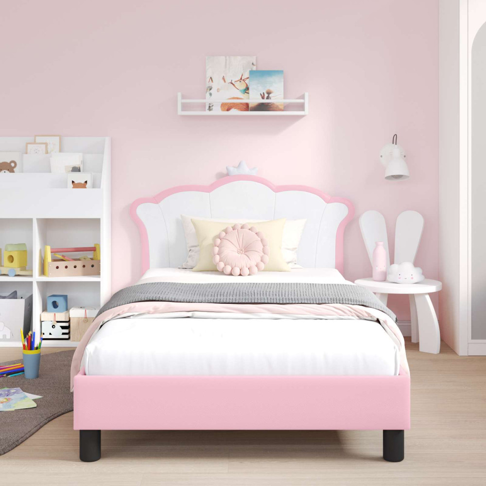 Produktbild för Barnsängram med sänggavel Rosa 90 x 190 cm PU