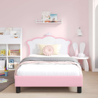 Produktbild för Barnsängram med sänggavel Rosa 90 x 190 cm PU