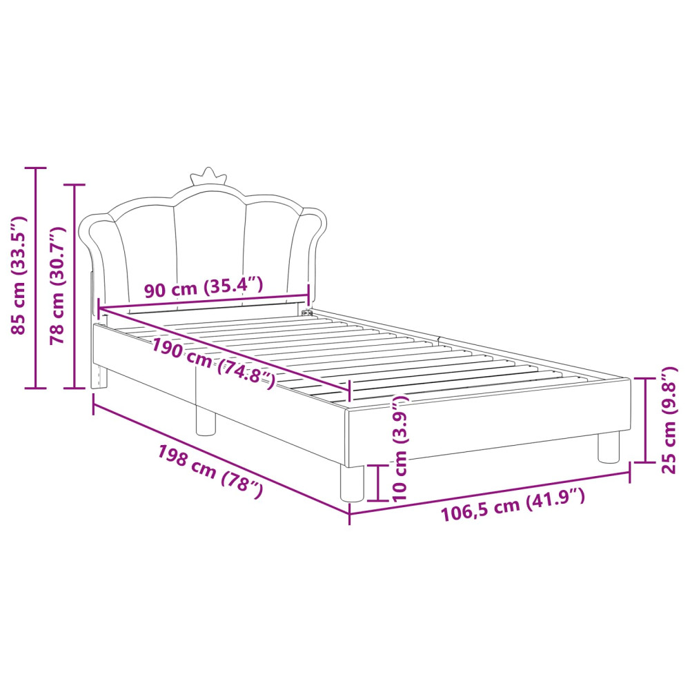 Produktbild för Barnsängram med sänggavel Rosa 90 x 190 cm PU