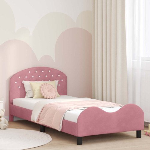 vidaXL Barnsängram med sänggavel Rosa 90 x 200 cm Sammet