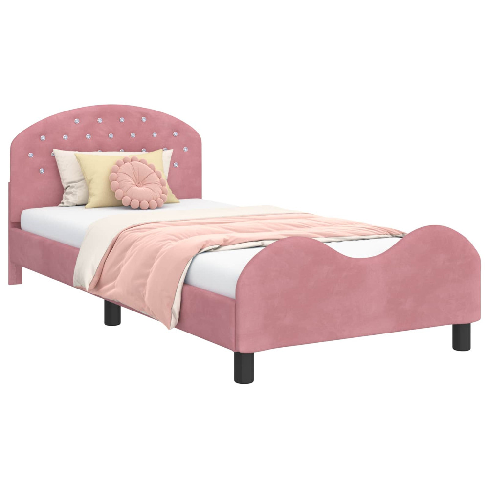 Produktbild för Barnsängram med sänggavel Rosa 90 x 200 cm Sammet