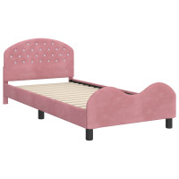 Produktbild för Barnsängram med sänggavel Rosa 90 x 200 cm Sammet