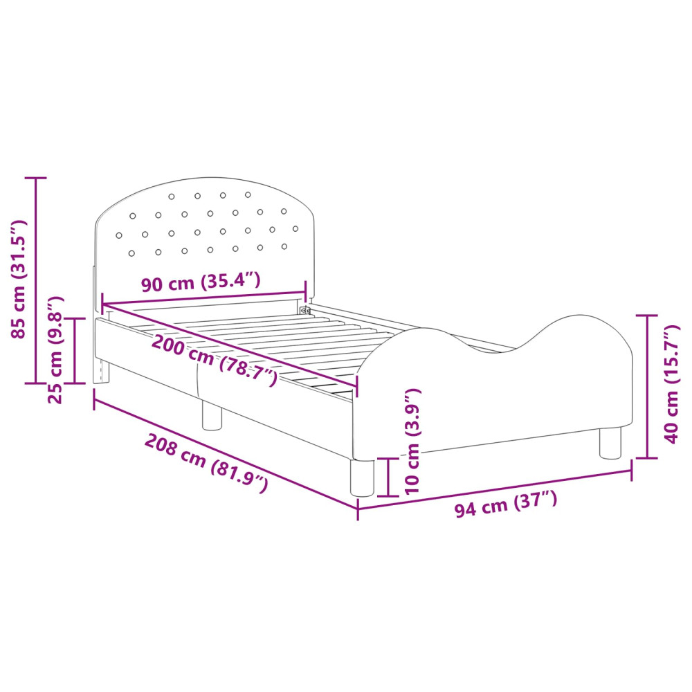 Produktbild för Barnsängram med sänggavel Rosa 90 x 200 cm Sammet