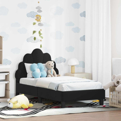 vidaXL Sängram för småbarn med huvudgavel Svart 70 x 140 cm Sammet