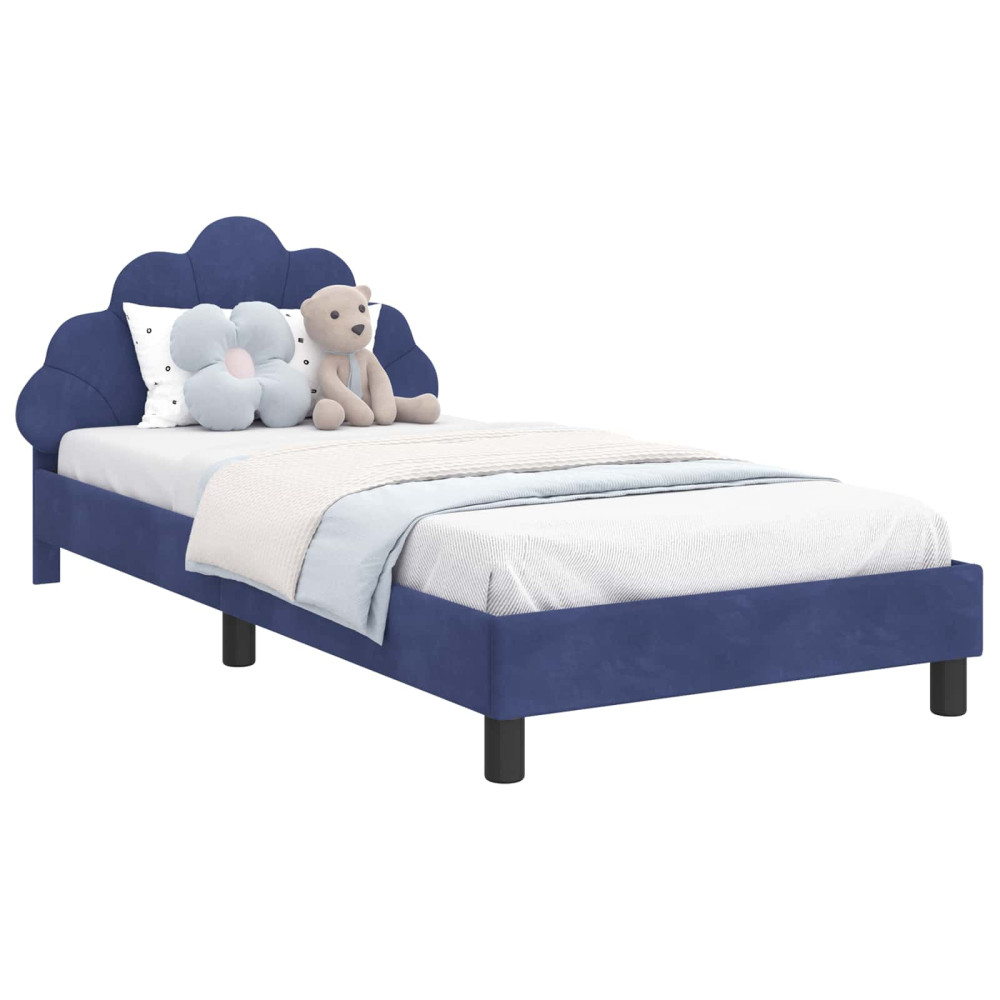 Produktbild för Barnsängram med sänggavel Polisblå 90 x 190 cm Sammet