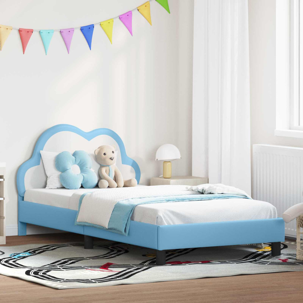 Produktbild för Barnsängram med sänggavel Blå 80 x 200 cm PU