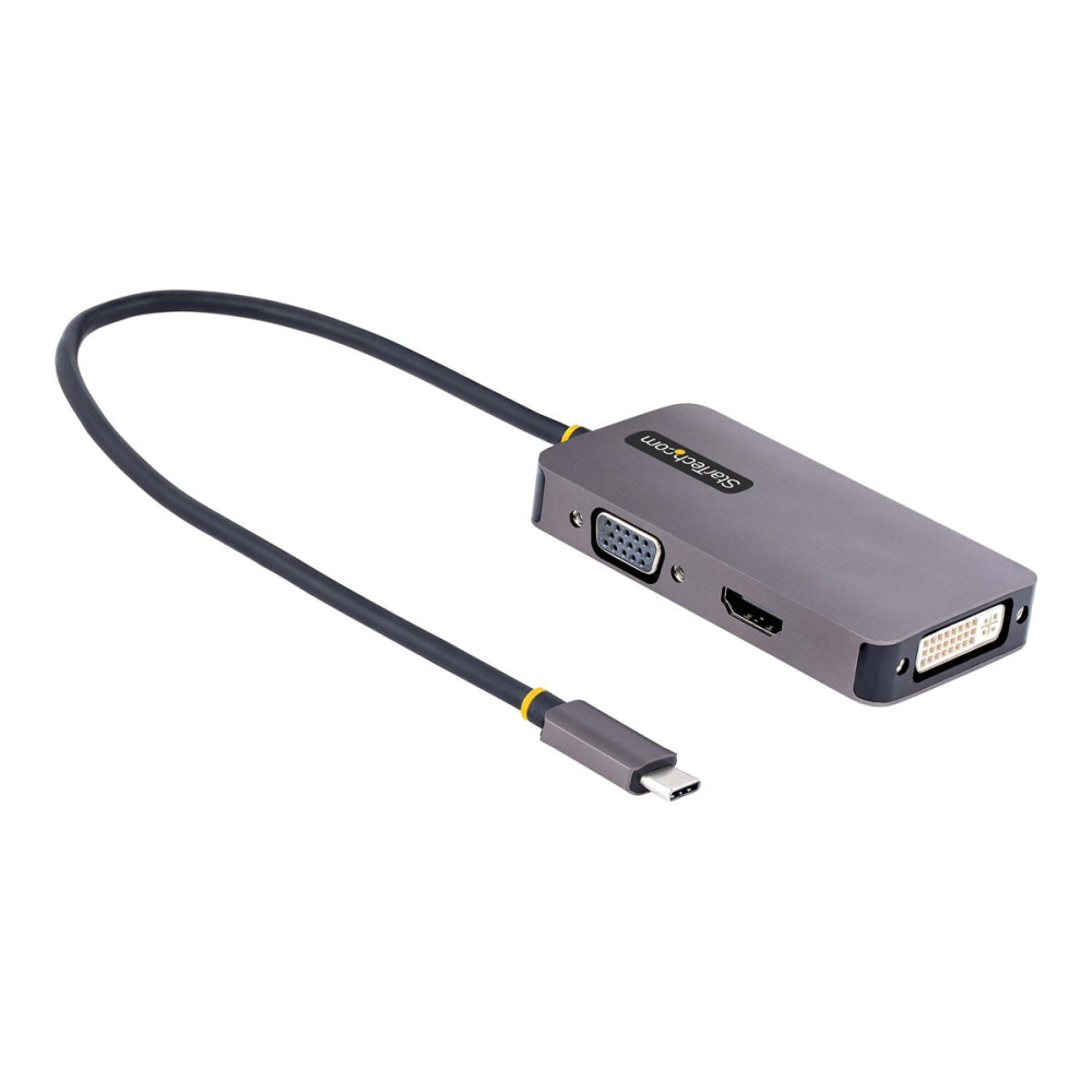 Produktbild för StarTech.com USB C Video Adapter, USB C to HDMI DVI VGA Adapter, Up to 4K 60Hz, Aluminum, Multiport Video Display Adapter for Laptops, Thunderbolt 3/4 Compatible, USB Type C Monitor Adapter - USB C Travel Adapter (118-USBC-HDMI-VGADVI) - dockningsstation 