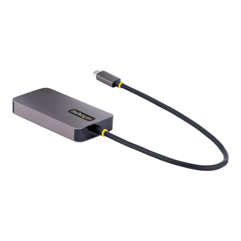 Produktbild för StarTech.com USB C Video Adapter, USB C to HDMI DVI VGA Adapter, Up to 4K 60Hz, Aluminum, Multiport Video Display Adapter for Laptops, Thunderbolt 3/4 Compatible, USB Type C Monitor Adapter - USB C Travel Adapter (118-USBC-HDMI-VGADVI) - dockningsstation 