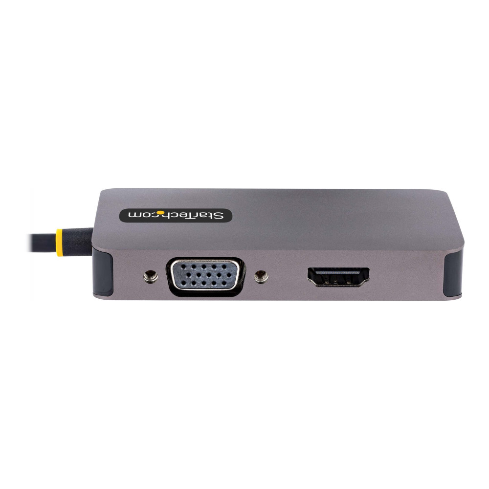 Produktbild för StarTech.com USB C Video Adapter, USB C to HDMI DVI VGA Adapter, Up to 4K 60Hz, Aluminum, Multiport Video Display Adapter for Laptops, Thunderbolt 3/4 Compatible, USB Type C Monitor Adapter - USB C Travel Adapter (118-USBC-HDMI-VGADVI) - dockningsstation 