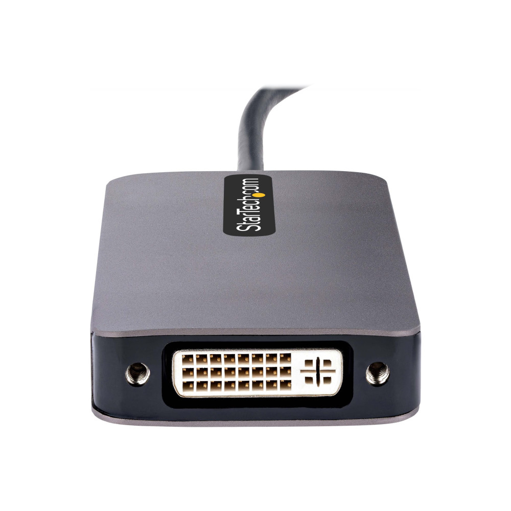Produktbild för StarTech.com USB C Video Adapter, USB C to HDMI DVI VGA Adapter, Up to 4K 60Hz, Aluminum, Multiport Video Display Adapter for Laptops, Thunderbolt 3/4 Compatible, USB Type C Monitor Adapter - USB C Travel Adapter (118-USBC-HDMI-VGADVI) - dockningsstation 