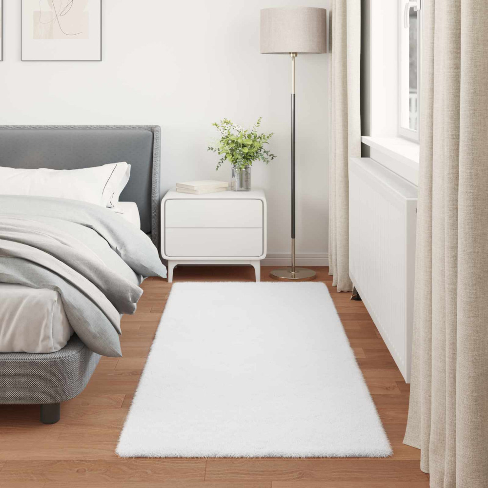 Produktbild för Halkfri matta i konstgjord kaninfäll OLITE Vit 100 x 200 cm
