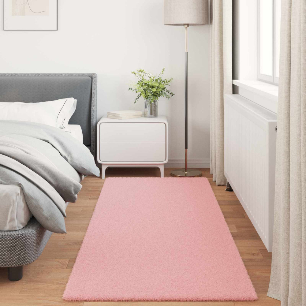 Produktbild för Halkfri matta i konstgjord kaninfäll OLITE Rosa 100 x 200 cm