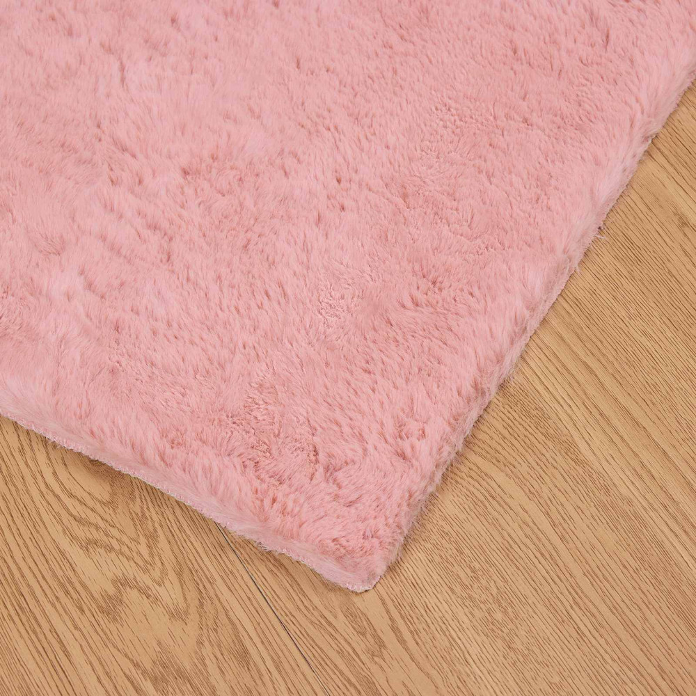 Produktbild för Halkfri matta i konstgjord kaninfäll OLITE Rosa 100 x 200 cm