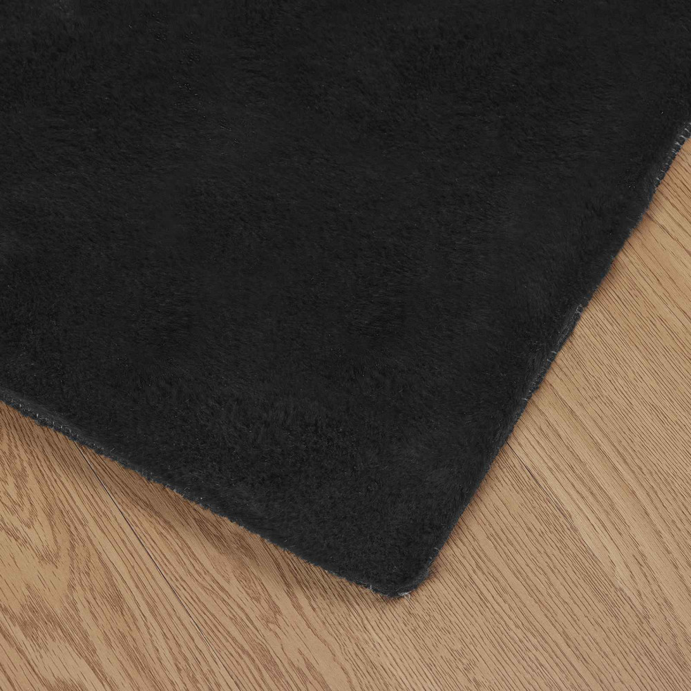 Produktbild för Halkfri matta i konstgjord kaninfäll OLITE Svart 100 x 200 cm