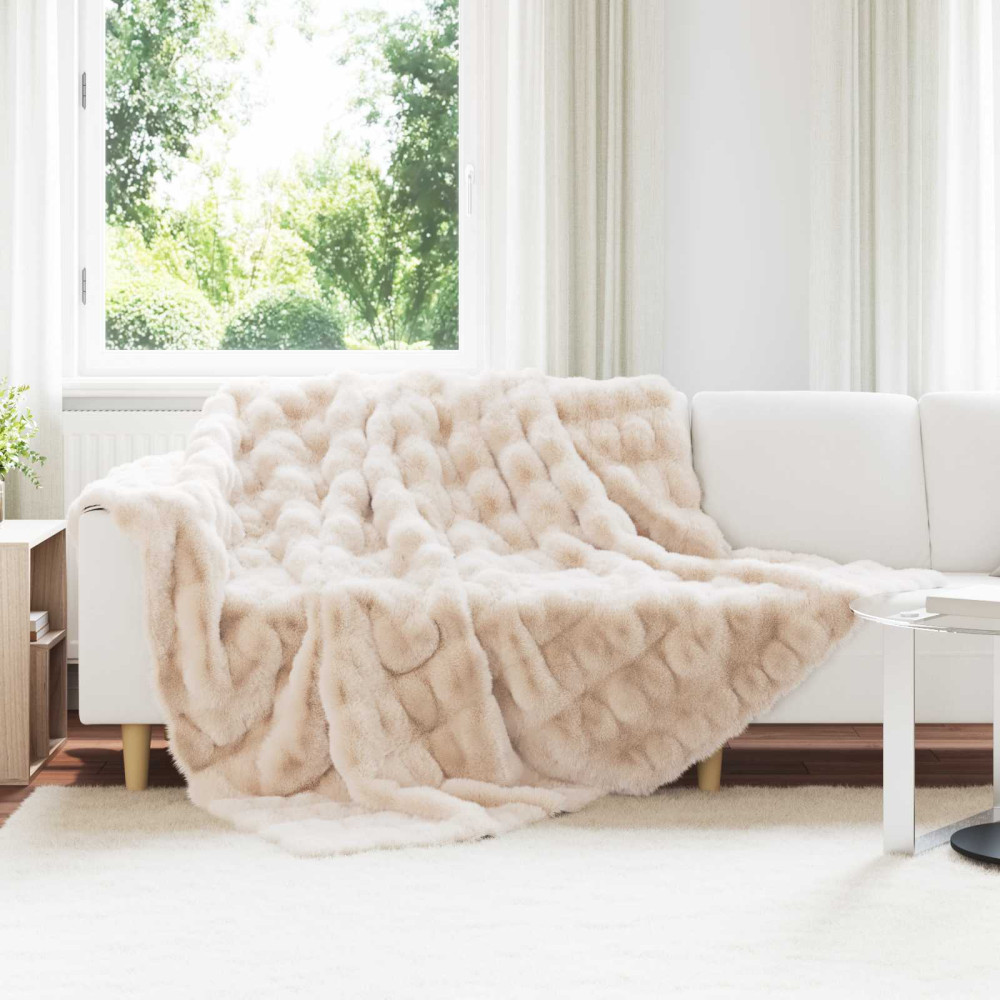 Produktbild för Halkfri filt i konstgjord kaninfäll Olite Beige 240 x 270 cm