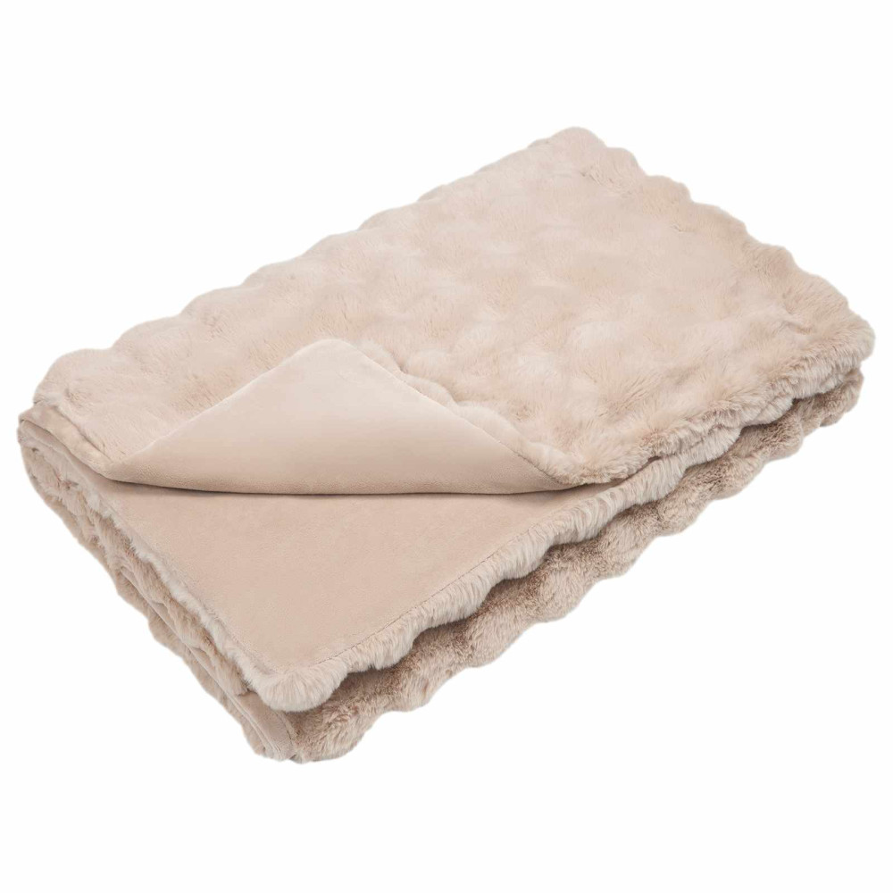Produktbild för Halkfri filt i konstgjord kaninfäll Olite Beige 240 x 270 cm