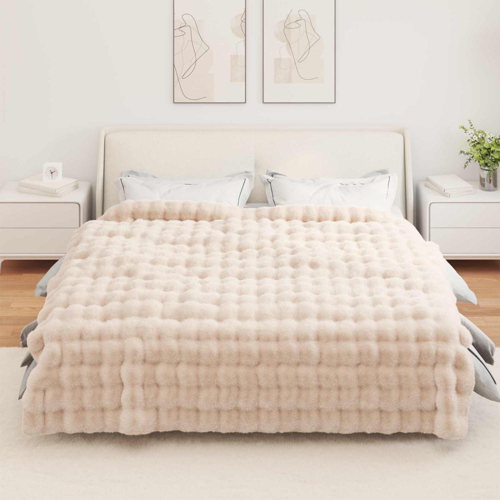 Produktbild för Halkfri filt i konstgjord kaninfäll Olite Beige 240 x 270 cm