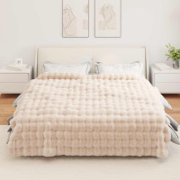 Produktbild för Halkfri filt i konstgjord kaninfäll Olite Beige 240 x 270 cm