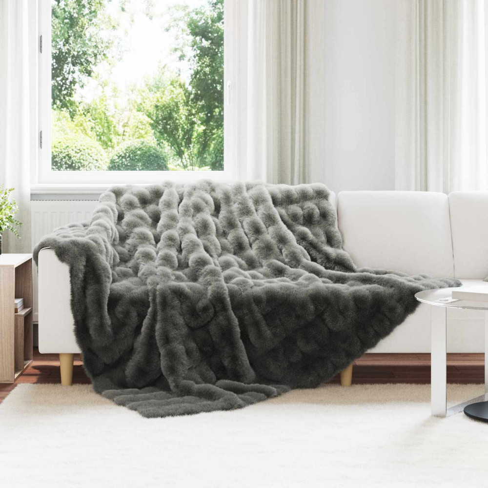Produktbild för Halkfri filt i konstgjord kaninfäll Olite Mörkgrå 240 x 270 cm