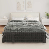Produktbild för Halkfri filt i konstgjord kaninfäll Olite Mörkgrå 240 x 270 cm