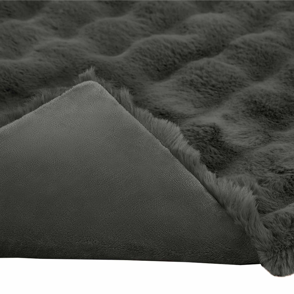 Produktbild för Halkfri filt i konstgjord kaninfäll Olite Mörkgrå 240 x 270 cm