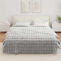 Produktbild för Halkfri filt i konstgjord kaninfäll Olite Grå 240 x 270 cm