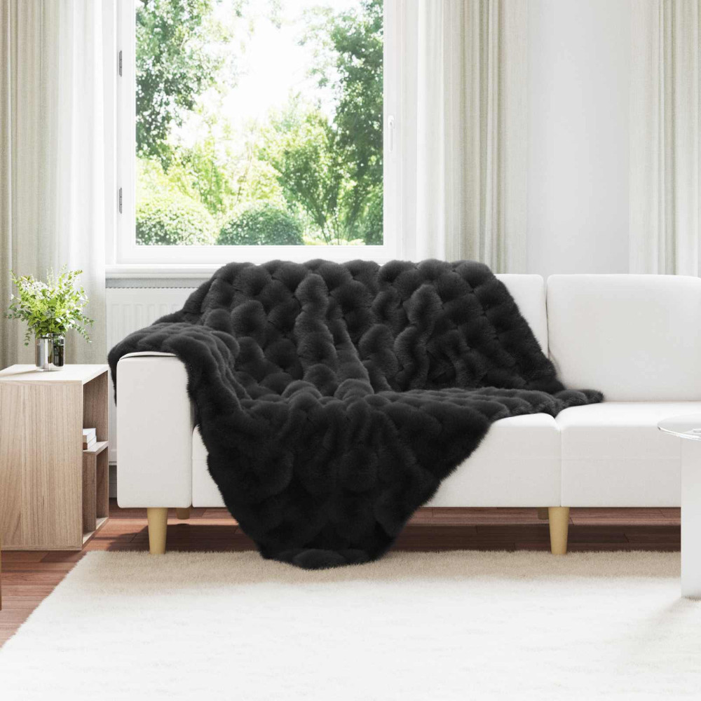 Produktbild för Halkfri filt i konstgjord kaninfäll Olite 4 pcs Svart Polyester