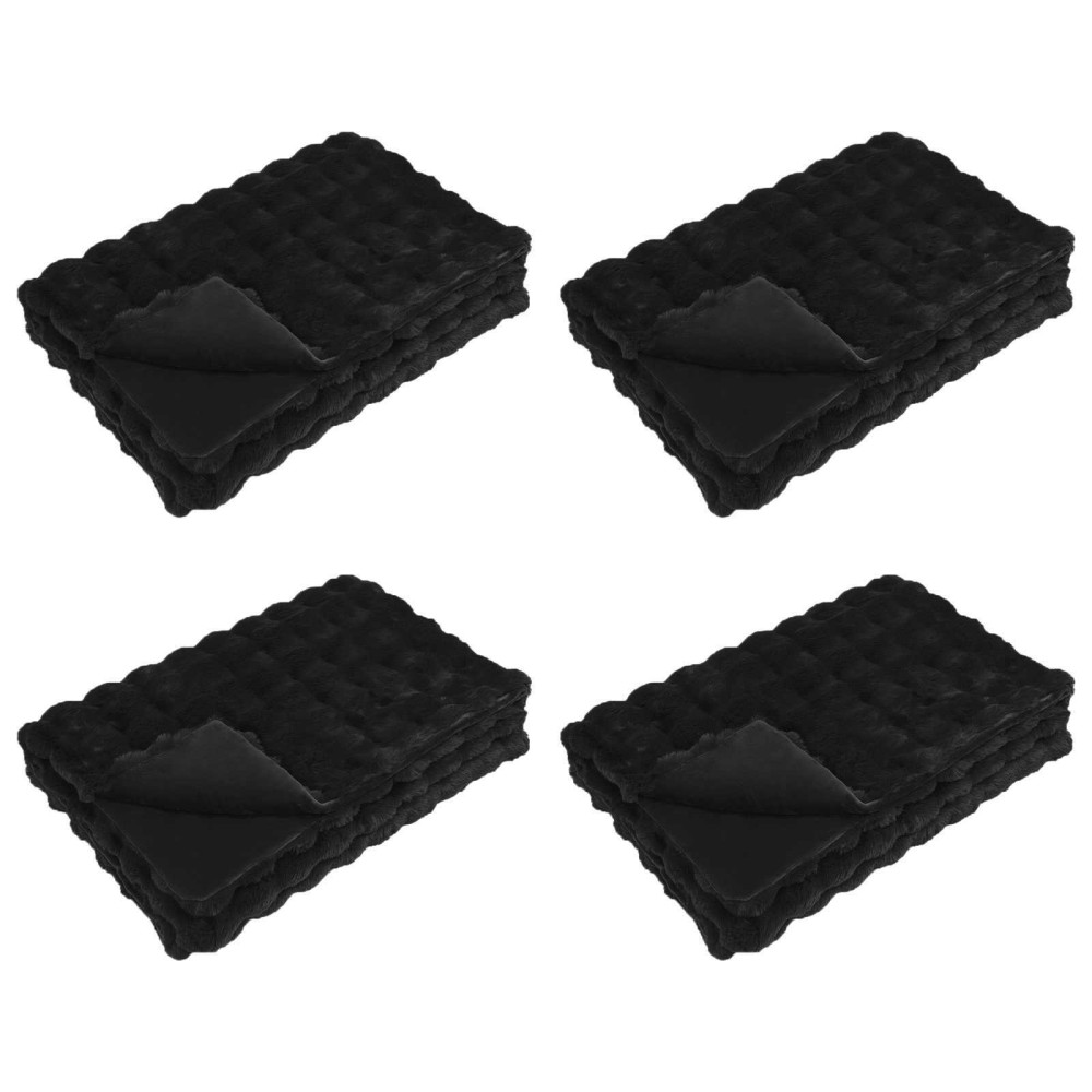 Produktbild för Halkfri filt i konstgjord kaninfäll Olite 4 pcs Svart Polyester
