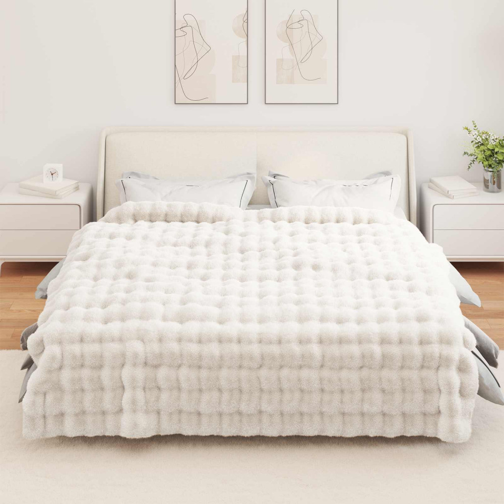 Produktbild för Halkfri filt i konstgjord kaninfäll Olite Vit 240 x 270 cm