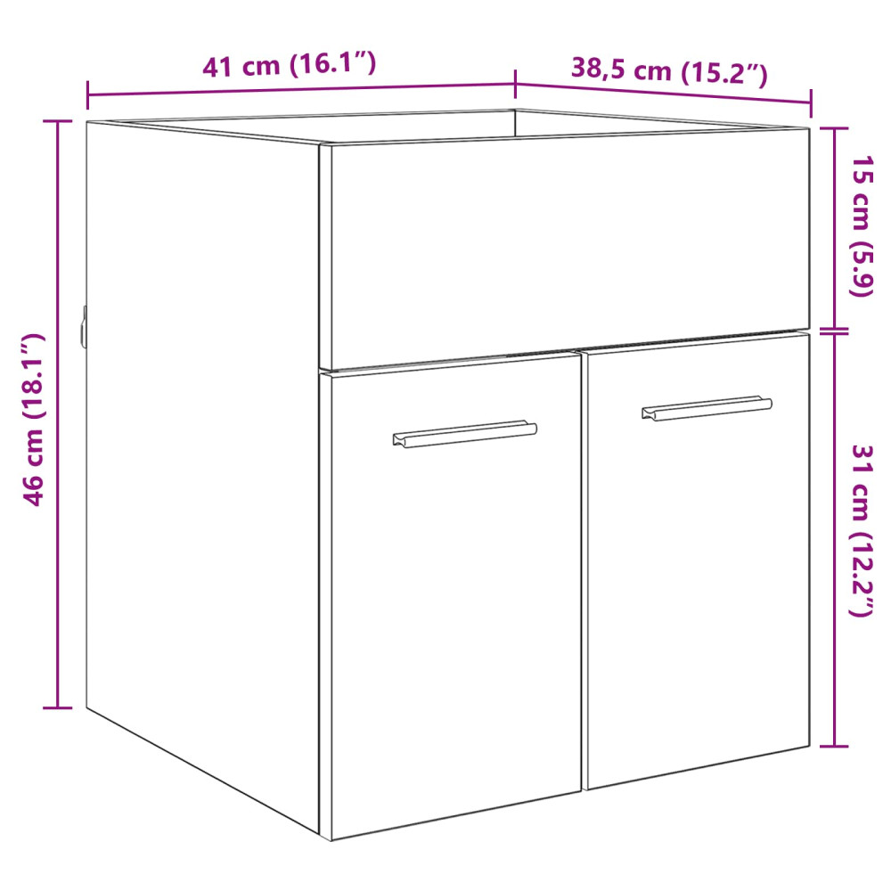 Produktbild för Diskbänksskåp Svart Ek 41 x 38,5 x 46 cm Konstruerat trä
