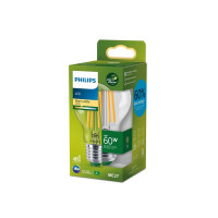 Produktbild för Philips - LED-glödlampa med filament - form: A60 - klar finish - E27 - 4 W - varmt vitt ljus - 2700 K - transparent