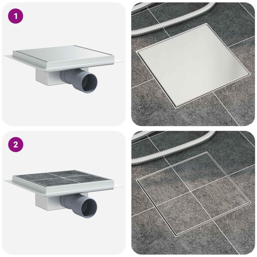 Produktbild för 2 i 1 Duschavlopp Silver 20 x 20 cm Rostfritt Stål 304