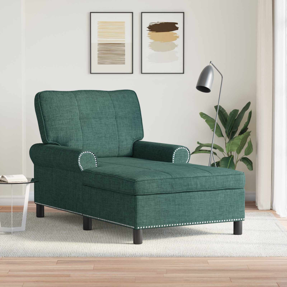 Produktbild för Chaise Lounge med kudde Mörkgrön 91 x 157 x 91 cm tyg