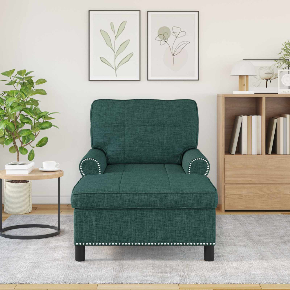 Produktbild för Chaise Lounge med kudde Mörkgrön 91 x 157 x 91 cm tyg