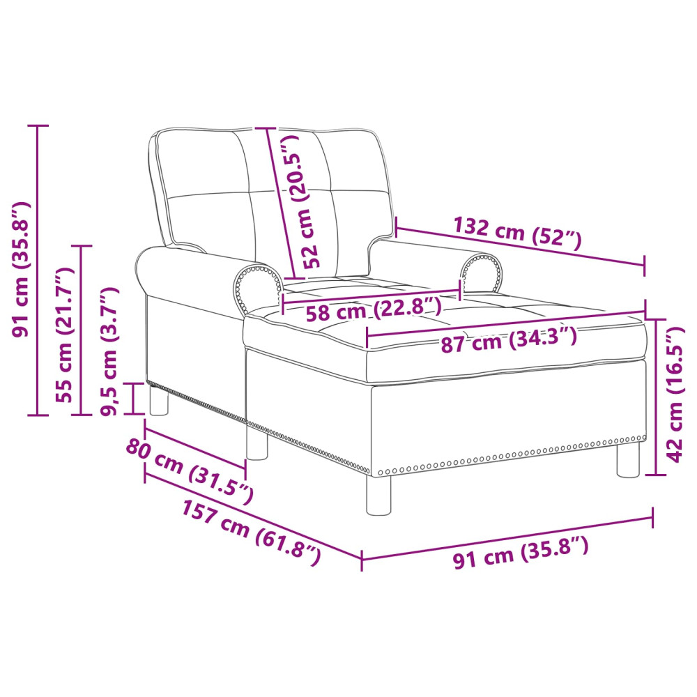 Produktbild för Chaise Lounge med kudde Taupe 91 x 157 x 91 cm tyg