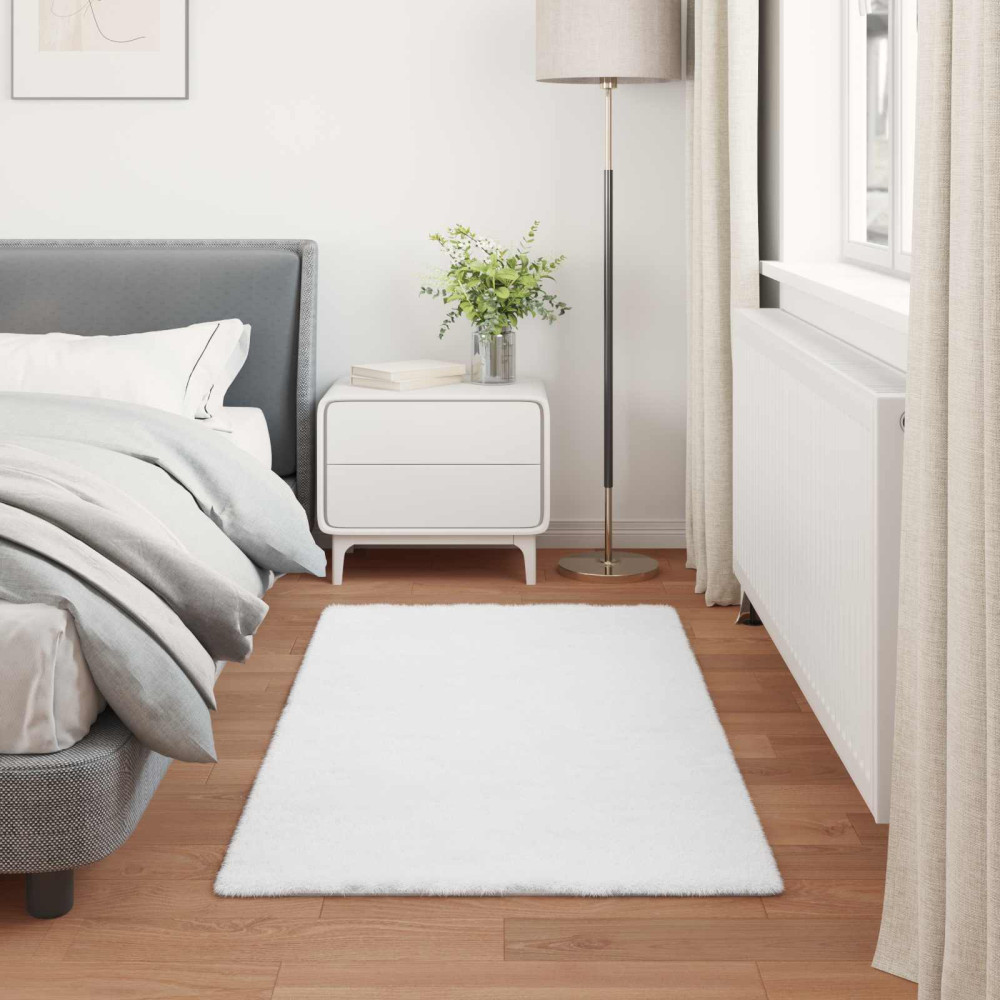 Produktbild för Halkfri matta i konstgjord kaninfäll OLITE Vit 60 x 110 cm