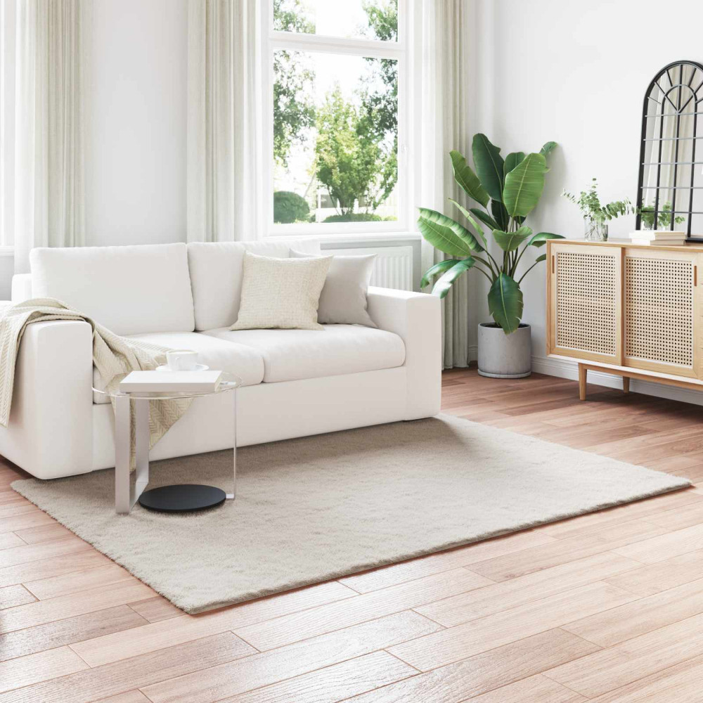 Produktbild för Halkfri matta i konstgjord kaninfäll OLITE Beige 160 x 230 cm